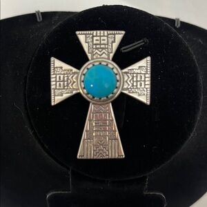 Carolyn Pollack Roderick Tenorio(RMT) Silver & Turquoise Cross Pendant Enhancer